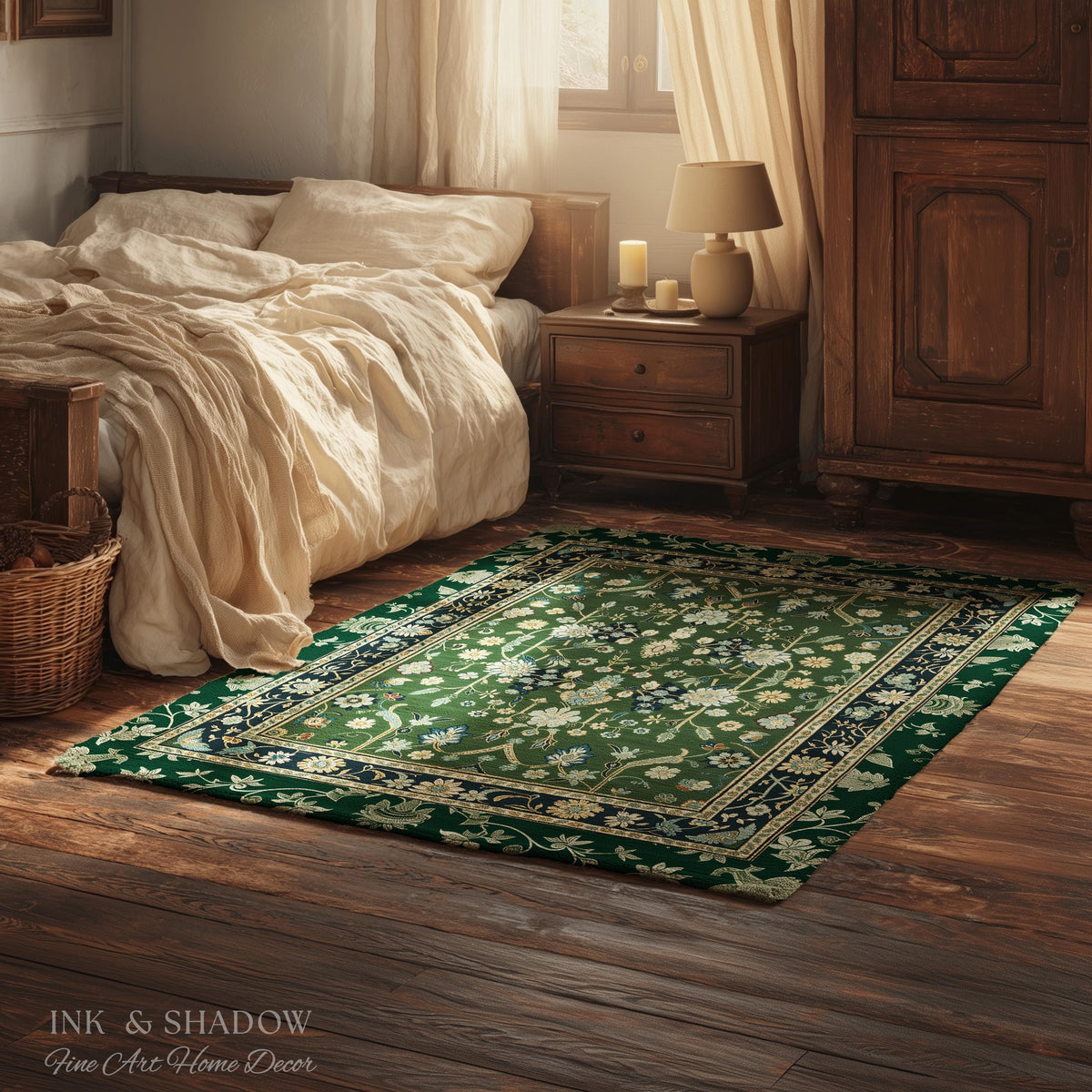 Muted Green Boho Round Area Rug | Rustic Aesthetic Living Room Pastel Green Home Decor Housewarming Gift Cottagecore Green Bedroom Floor Mat