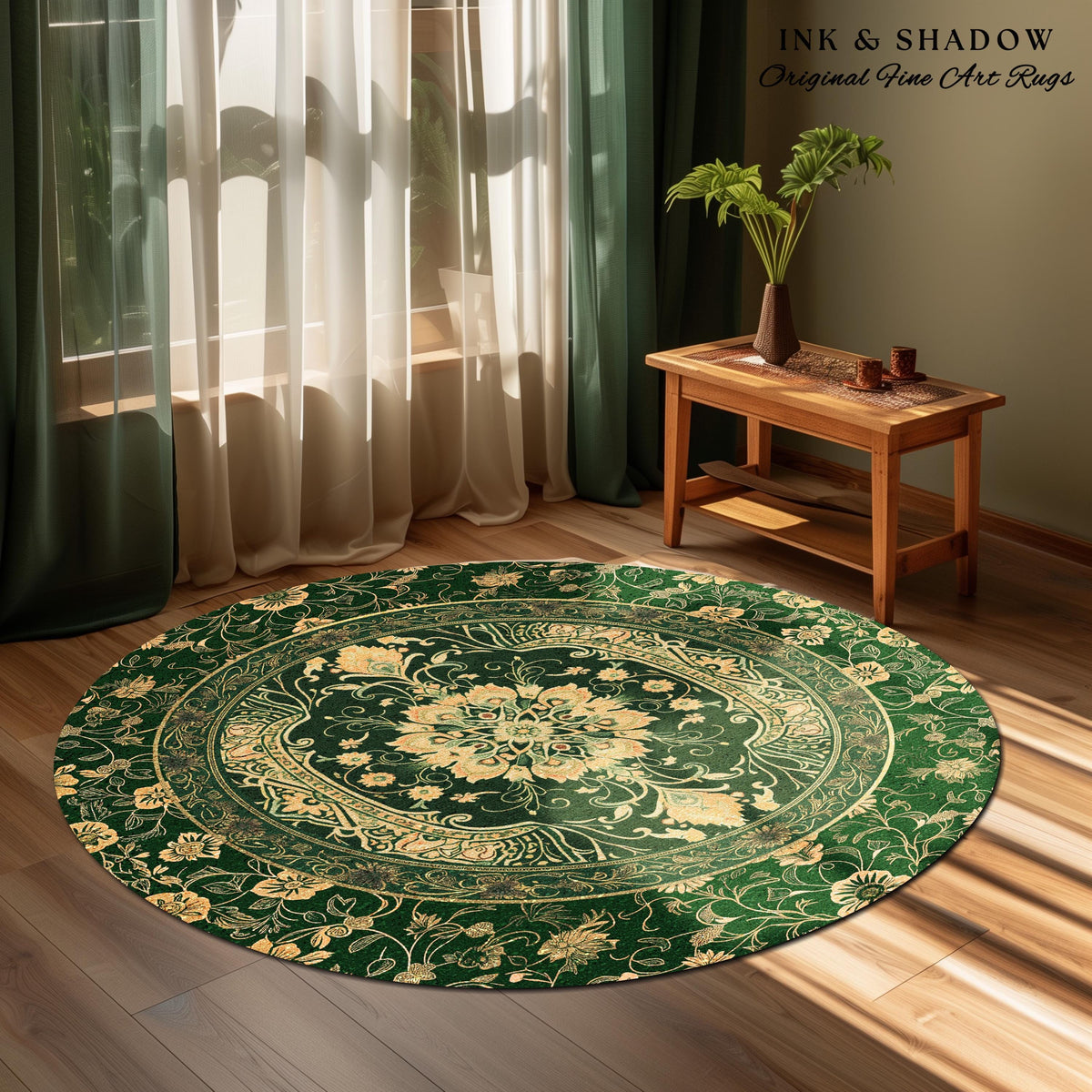 Classical Victorian Green Accent Rug | Vibrant Colors Forest Green Area Rug Floral Elegance Ornate Bohemian Style Baroque Emerald Green |