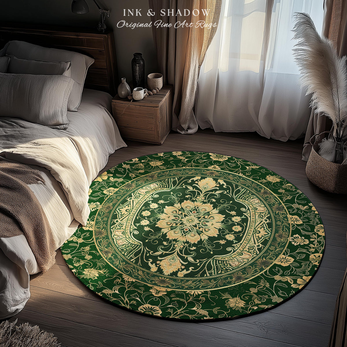 Classical Victorian Green Accent Rug | Vibrant Colors Forest Green Area Rug Floral Elegance Ornate Bohemian Style Baroque Emerald Green |
