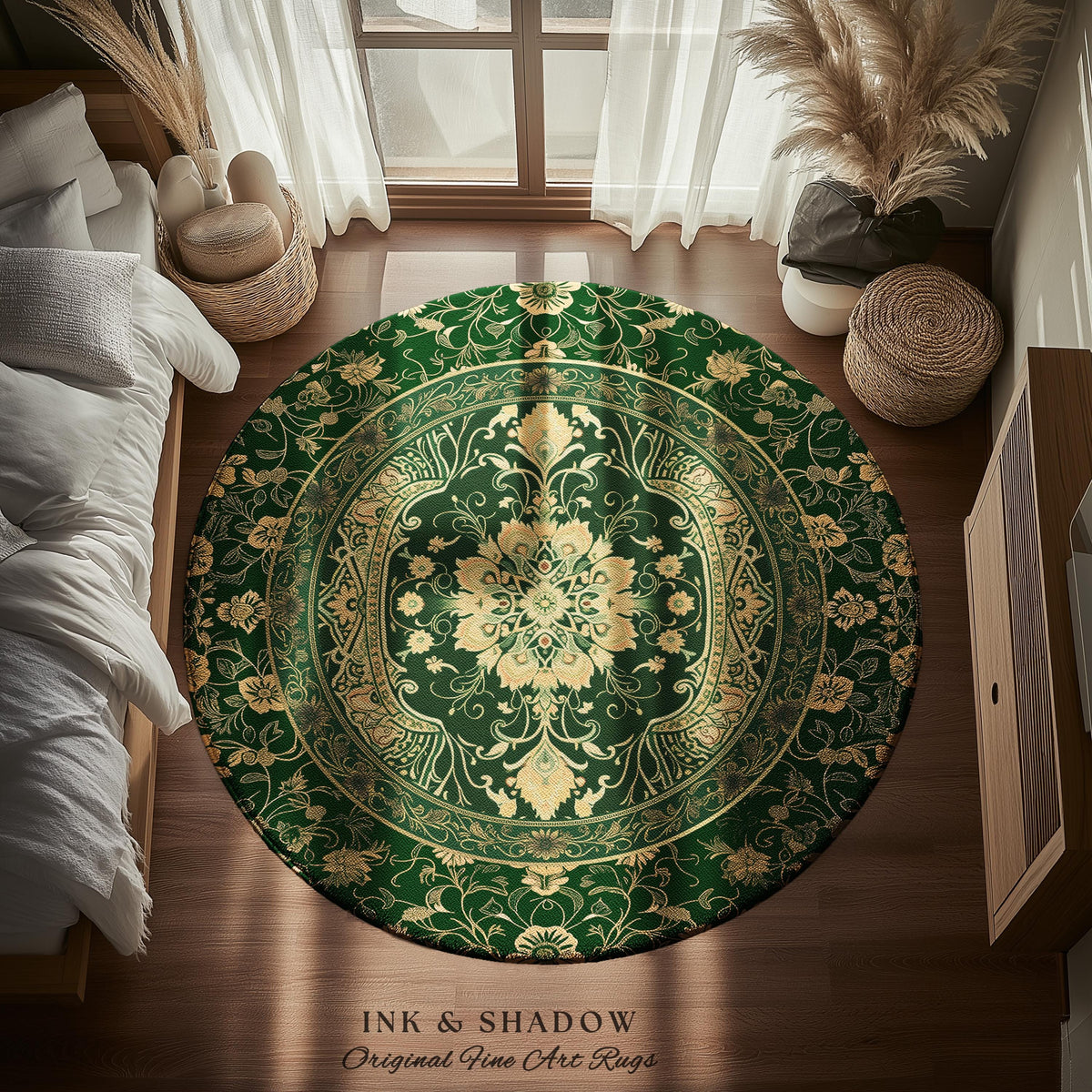 Classical Victorian Green Accent Rug | Vibrant Colors Forest Green Area Rug Floral Elegance Ornate Bohemian Style Baroque Emerald Green |
