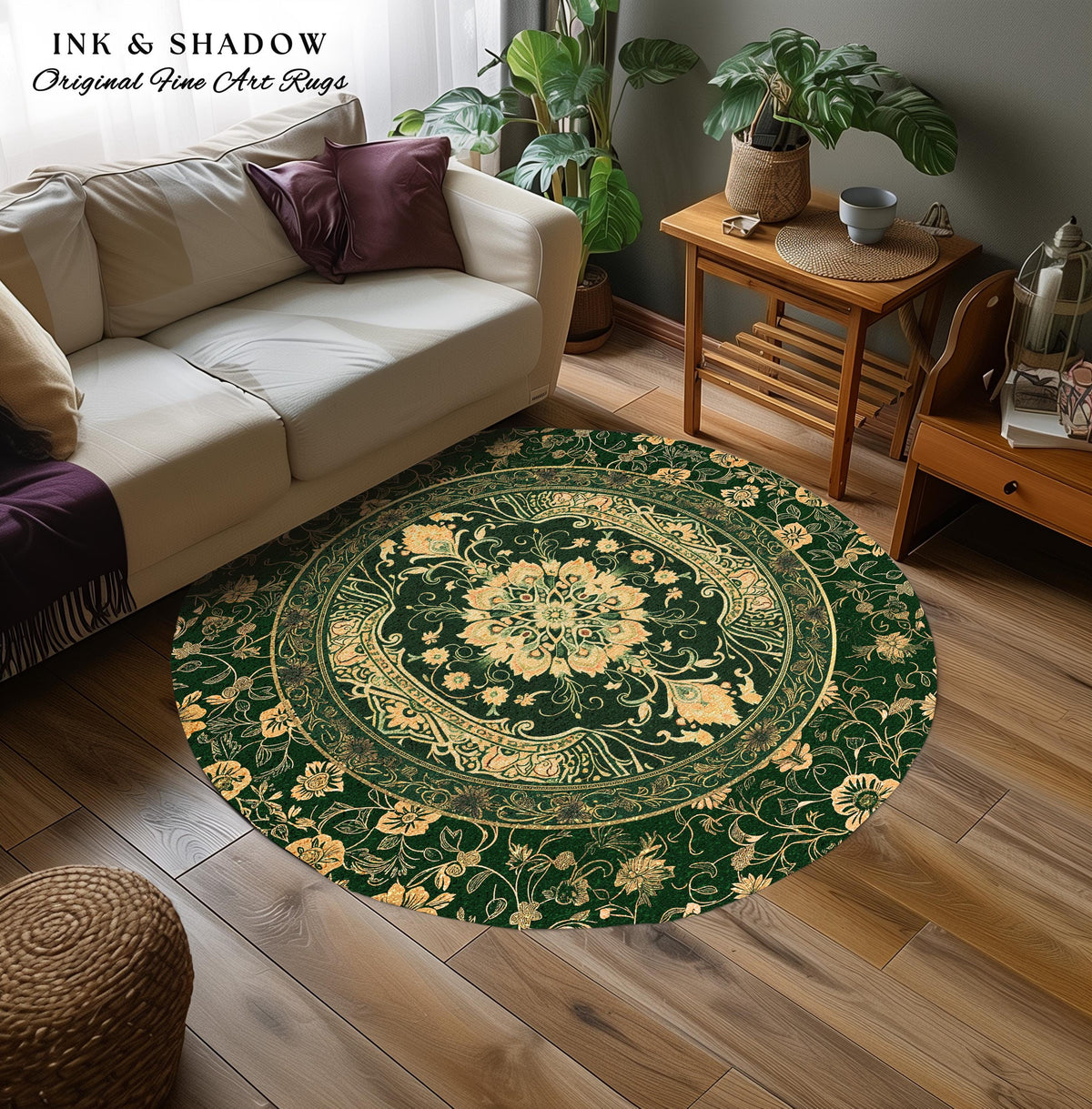 Classical Victorian Green Accent Rug | Vibrant Colors Forest Green Area Rug Floral Elegance Ornate Bohemian Style Baroque Emerald Green |