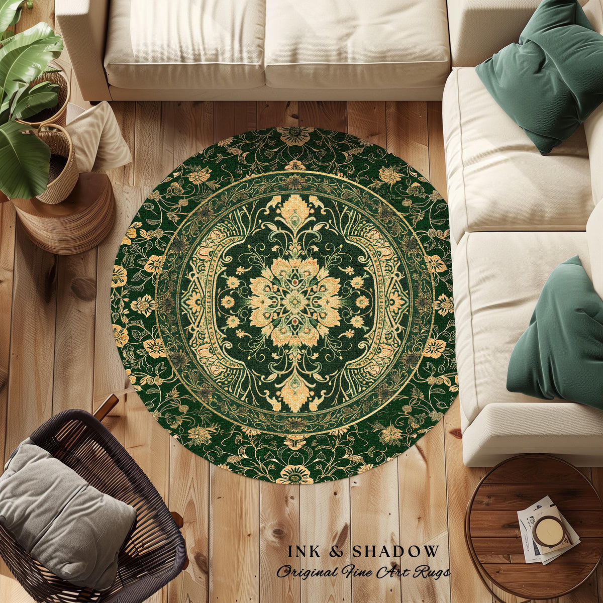 Classical Victorian Green Accent Rug | Vibrant Colors Forest Green Area Rug Floral Elegance Ornate Bohemian Style Baroque Emerald Green |