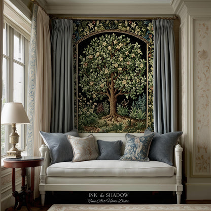 Tree Of Life Woven Blanket | William Morris Inspired Throw Botanical Tapestry Medieval Aesthetic Nordic Tapestry Renaissance Room Decor |