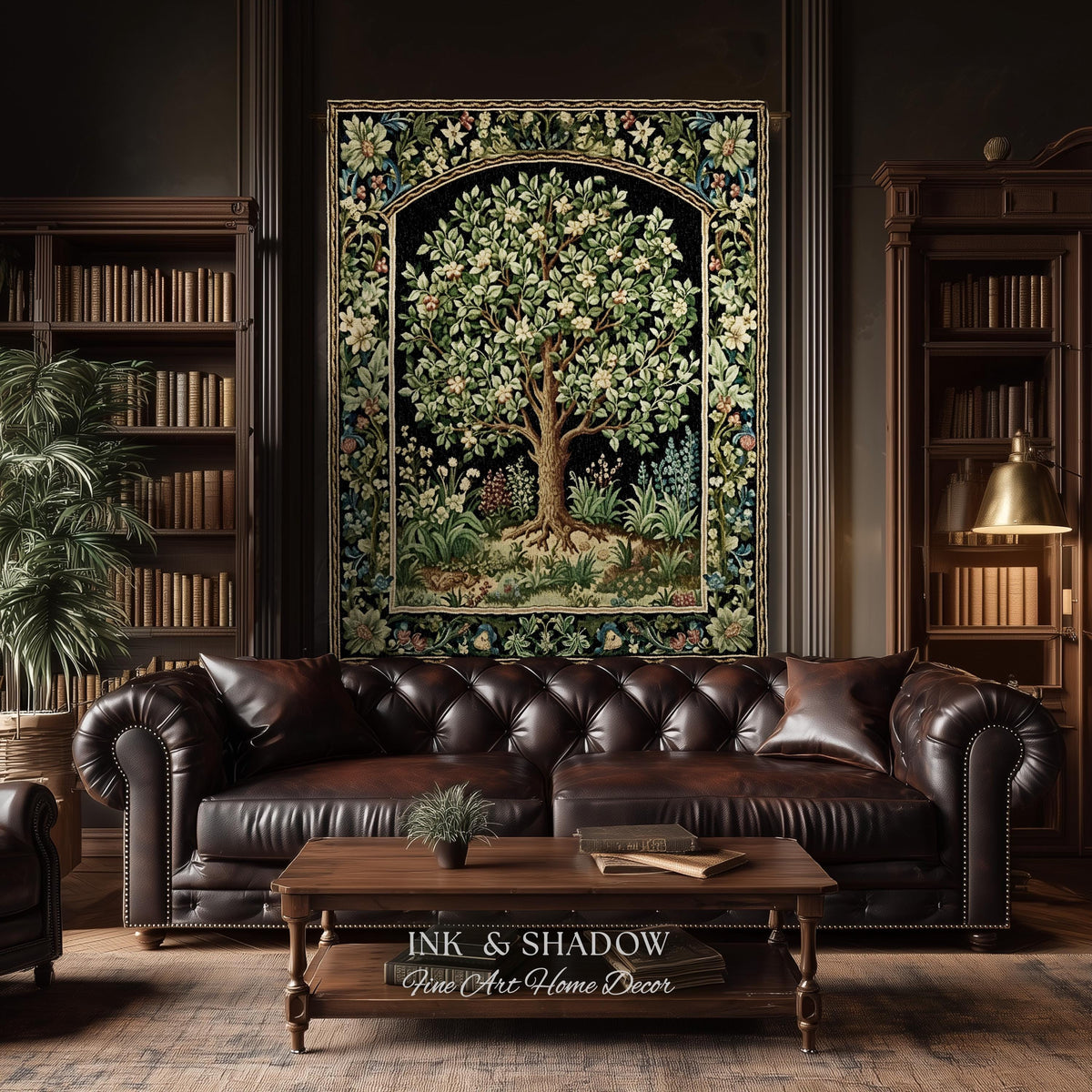 Tree Of Life Woven Blanket | William Morris Inspired Throw Botanical Tapestry Medieval Aesthetic Nordic Tapestry Renaissance Room Decor |