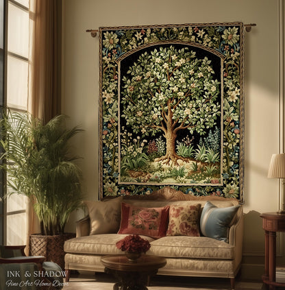 Tree Of Life Woven Blanket | William Morris Inspired Throw Botanical Tapestry Medieval Aesthetic Nordic Tapestry Renaissance Room Decor |