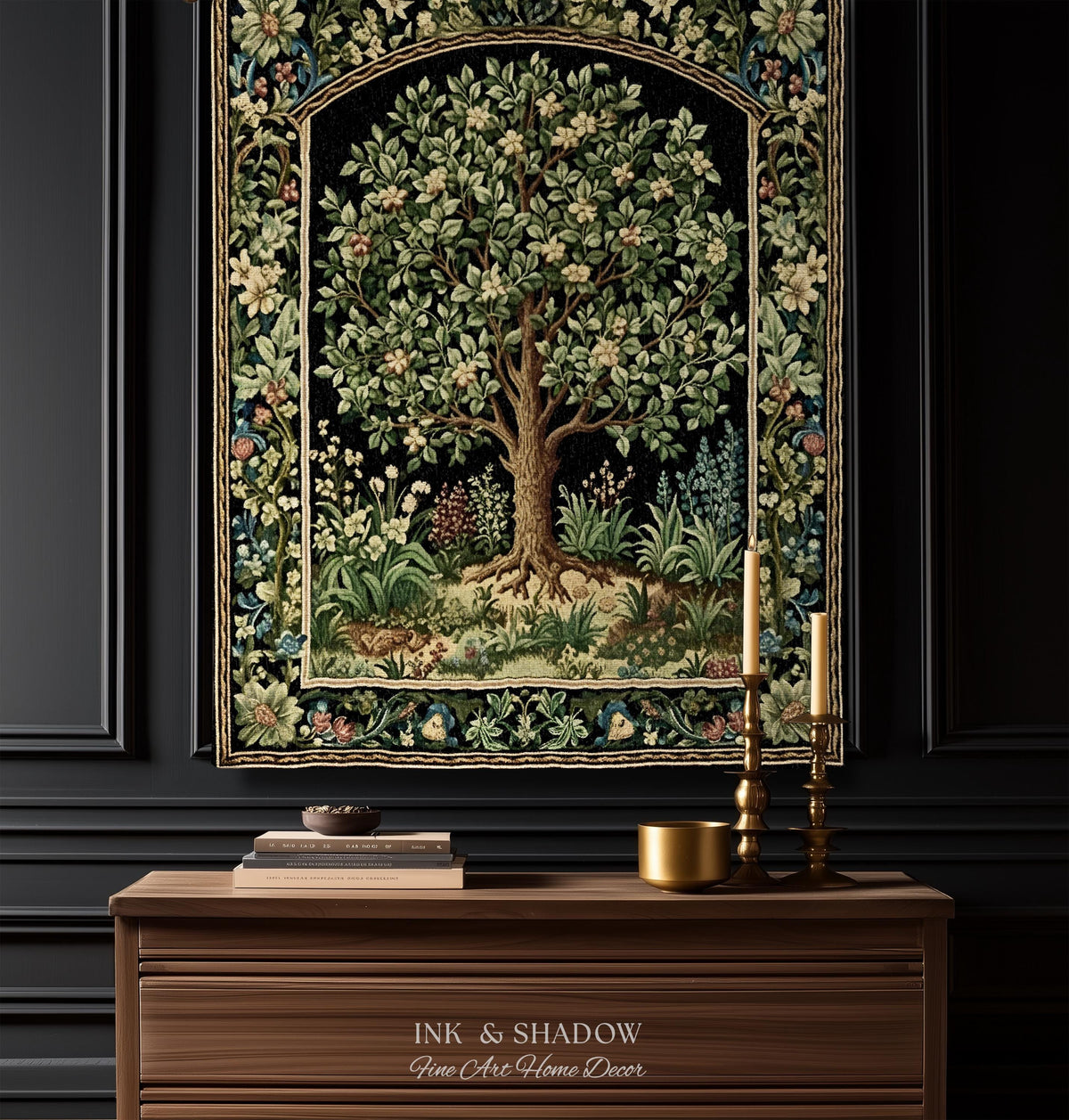 Tree Of Life Woven Blanket | William Morris Inspired Throw Botanical Tapestry Medieval Aesthetic Nordic Tapestry Renaissance Room Decor |