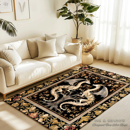 Ethereal Dragon Lover Rug Magical Fantasy Gothic Decor | Enchanted Artful Gift Fairytale Mystical Magic Dark Academia Whimsigothic Floor Art