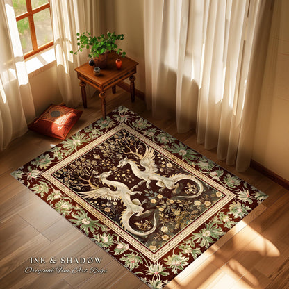 Dark Whimsy Dragon Lovers Rug Fantasy Decor | Enchanted Aesthetic Fairycore Gifts Mythical Decorative Fairy Tale Mystical Creature Floor Art