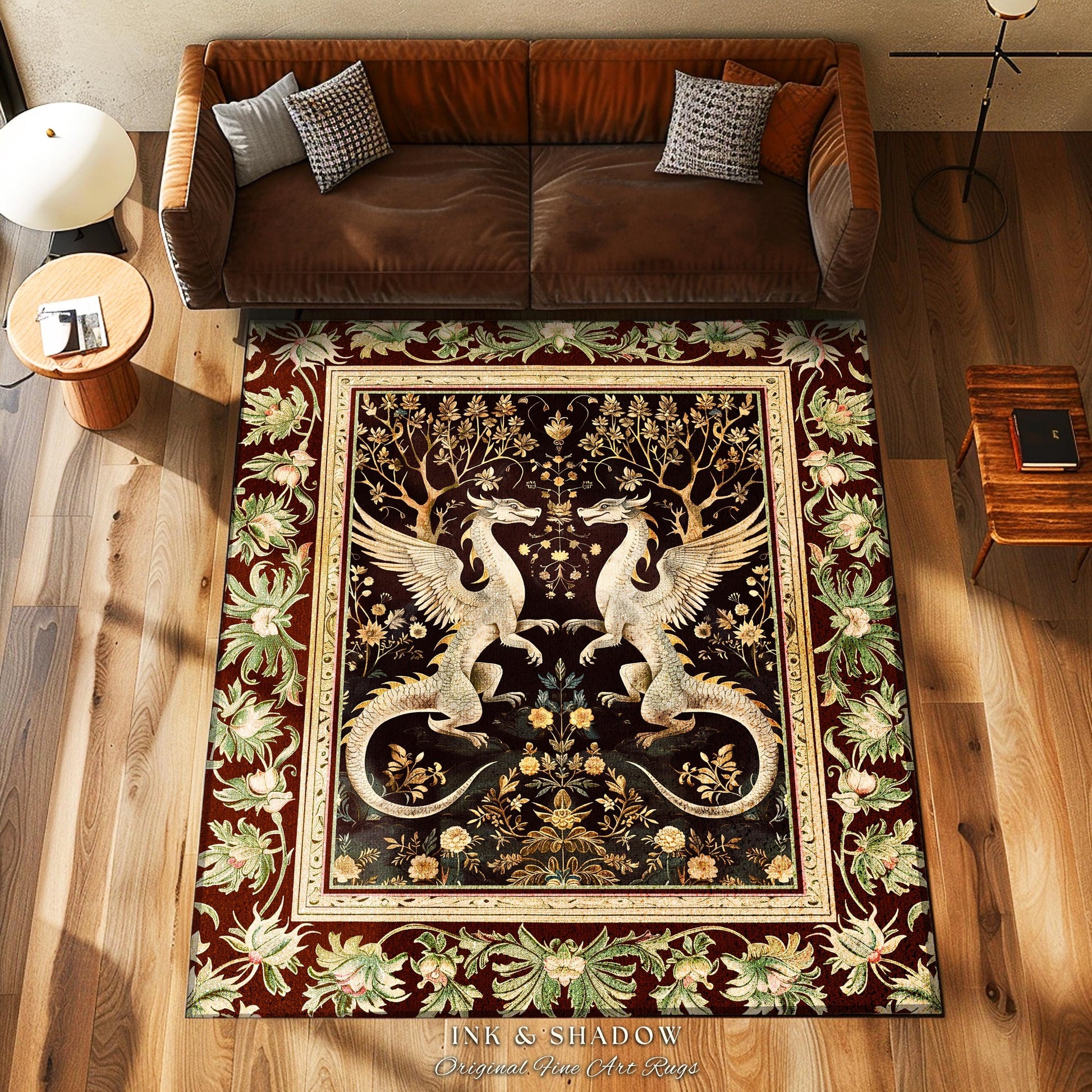 Dark Whimsy Dragon Lovers Rug Fantasy Decor | Enchanted Aesthetic Fairycore Gifts Mythical Decorative Fairy Tale Mystical Creature Floor Art