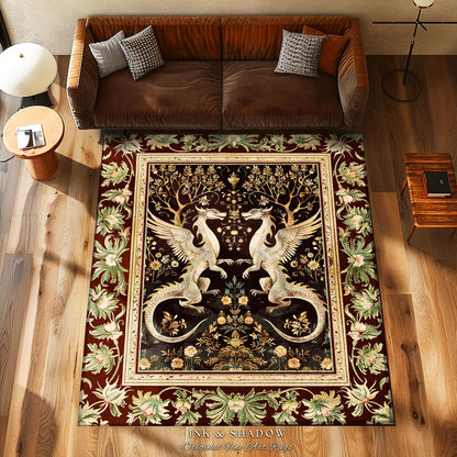 Dark Whimsy Dragon Lovers Rug Fantasy Decor | Enchanted Aesthetic Fairycore Gifts Mythical Decorative Fairy Tale Mystical Creature Floor Art