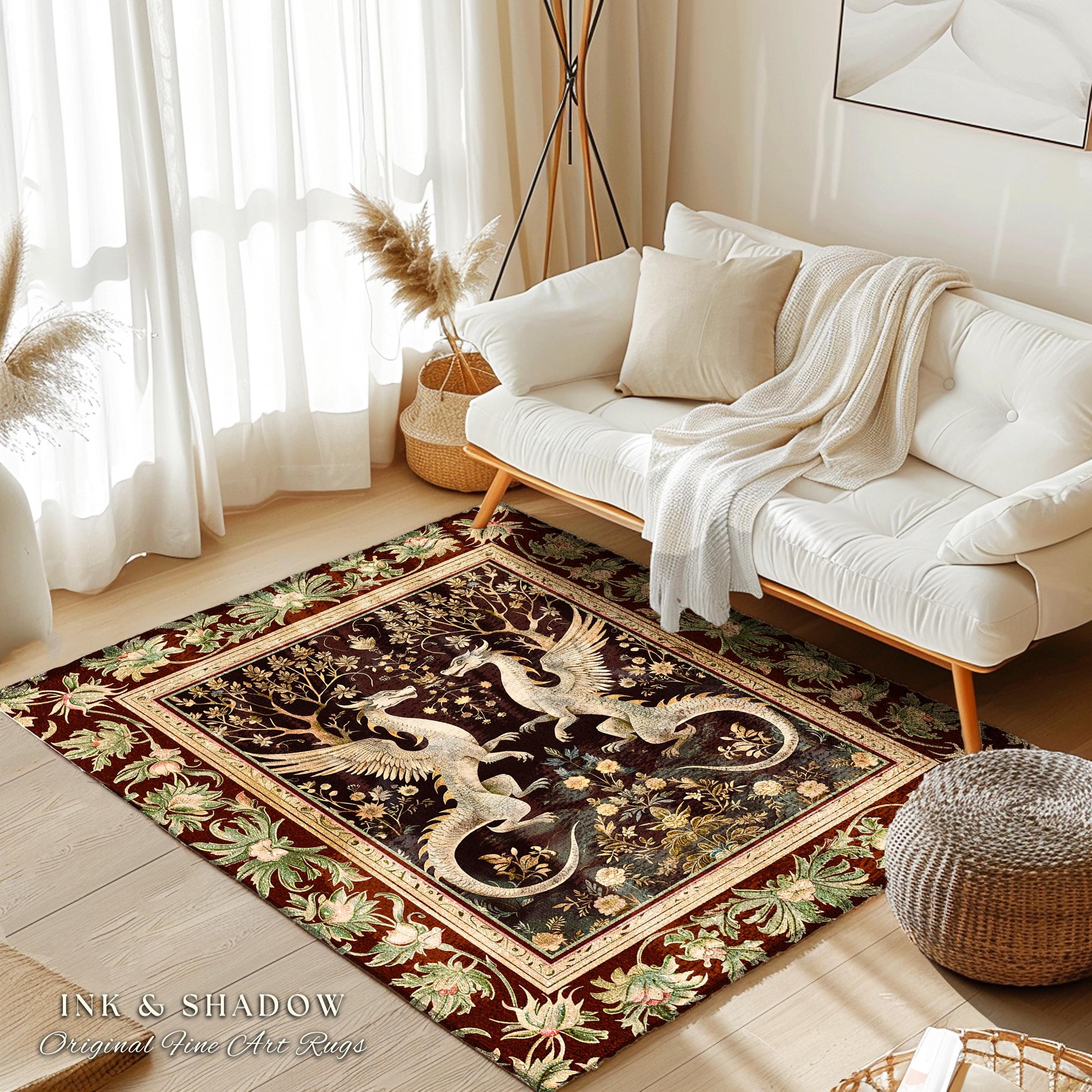 Dark Whimsy Dragon Lovers Rug Fantasy Decor | Enchanted Aesthetic Fairycore Gifts Mythical Decorative Fairy Tale Mystical Creature Floor Art