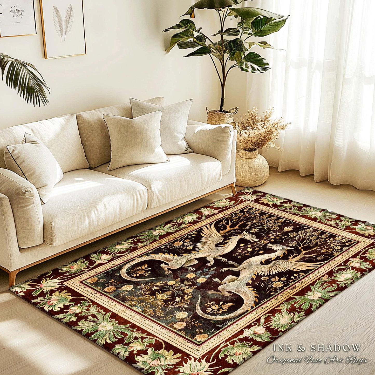 Dark Whimsy Dragon Lovers Rug Fantasy Decor | Enchanted Aesthetic Fairycore Gifts Mythical Decorative Fairy Tale Mystical Creature Floor Art