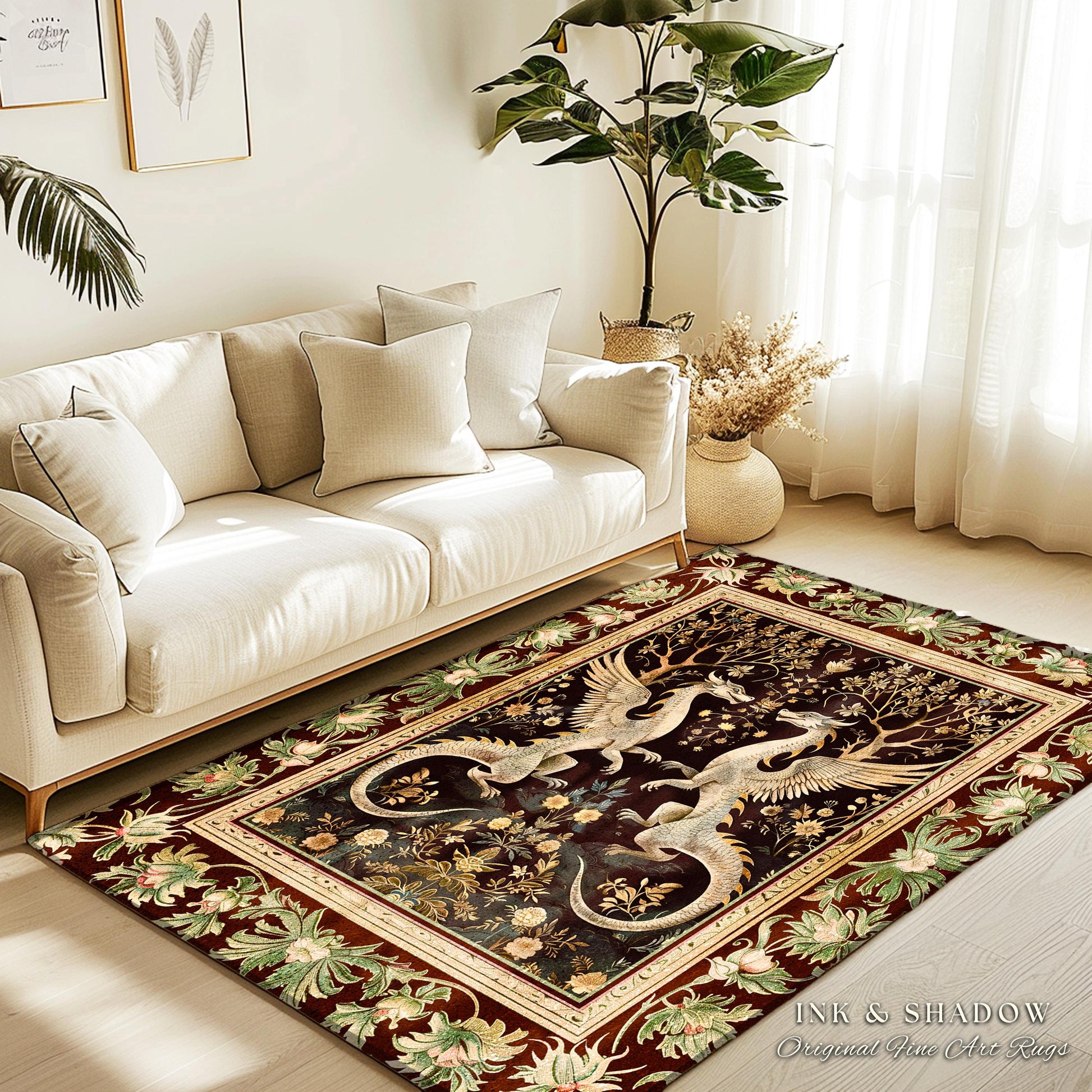 Dark Whimsy Dragon Lovers Rug Fantasy Decor | Enchanted Aesthetic Fairycore Gifts Mythical Decorative Fairy Tale Mystical Creature Floor Art