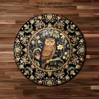 Whimsical Book Nook Owl Rug | Woodland Room Decor William Morris Inspired Forest Aesthetic Fairycore Boho Bedroom Rug Floral Owl Decoration