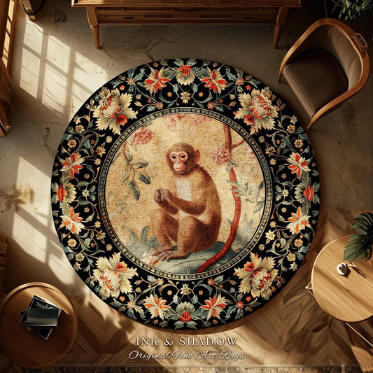 Victorian Gothic Decorative Rug | Woodland Gothic Room Decor William Morris Monkey Vintage Cottagecore Aesthetic Dark Fairycore Bedroom Art