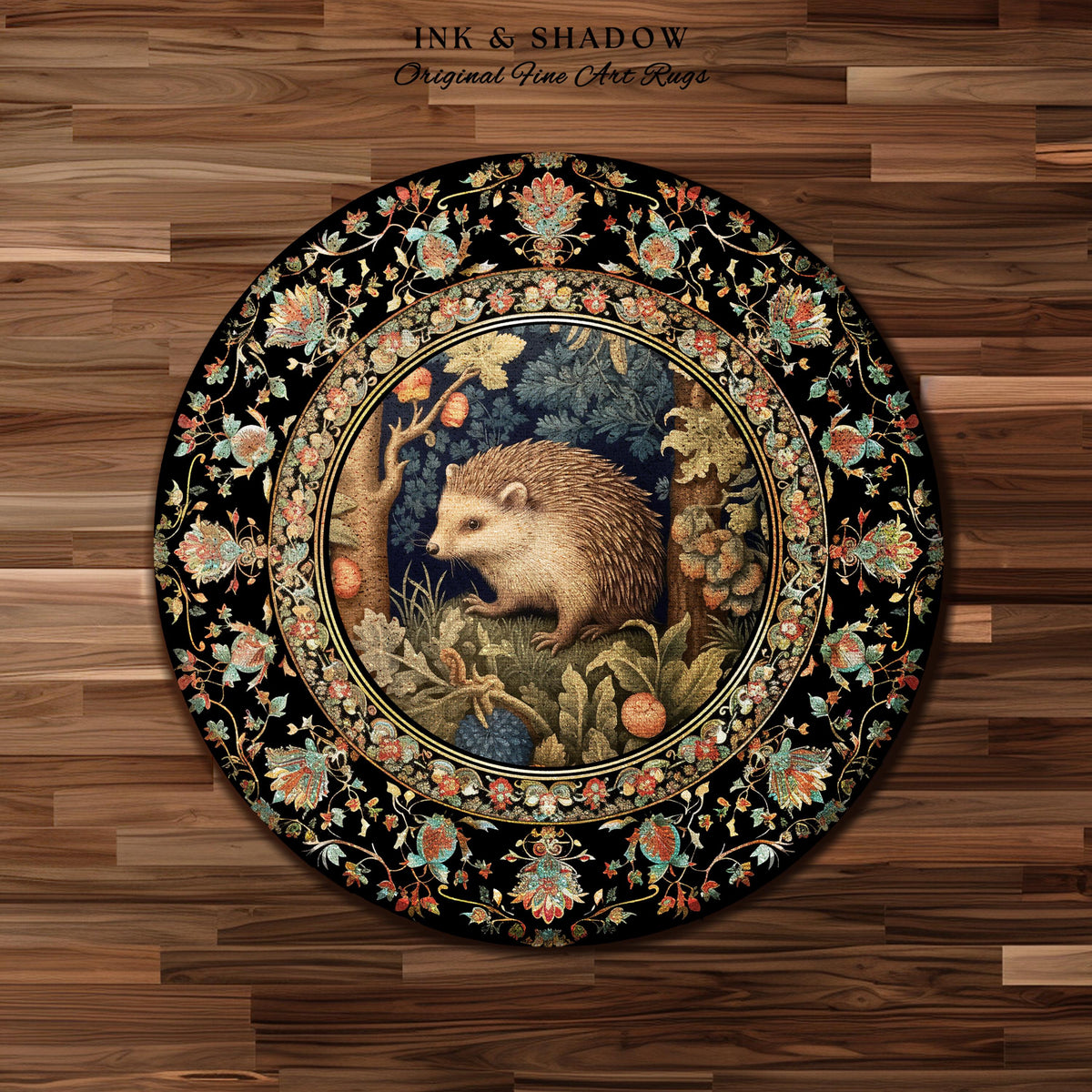 Hedge Hog Lover Botanical Rug | Forestcore Decor Cottagecore Reading Corner Accent Rug Dark Fairycore Room Mystical Woodland Hedgehog Gift |