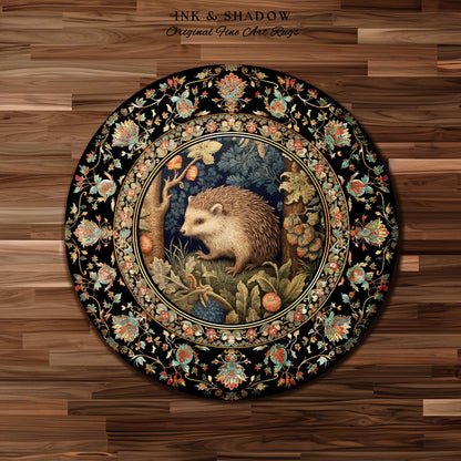 Hedge Hog Lover Botanical Rug | Forestcore Decor Cottagecore Reading Corner Accent Rug Dark Fairycore Room Mystical Woodland Hedgehog Gift |