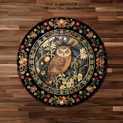 Eclectic Owl Area Rug | Whimsical Room Decor William Morris Inspired Forest Aesthetic Fairycore Boheme Bedroom Rug Floral Owl Decoration