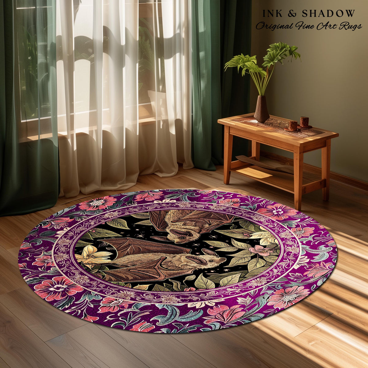 Romantic Victorian Gothic Bat Lovers Rug Whimsical Dark Floral Baroque Forestcore | Ethereal Botanical Whimsical Woodland Cottagecore Decor