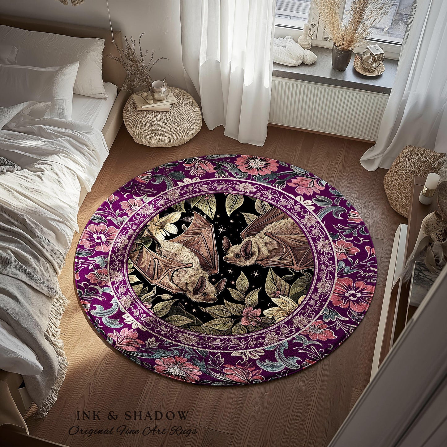 Romantic Victorian Gothic Bat Lovers Rug Whimsical Dark Floral Baroque Forestcore | Ethereal Botanical Whimsical Woodland Cottagecore Decor