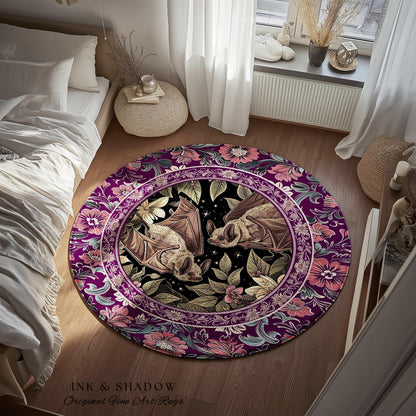 Romantic Victorian Gothic Bat Lovers Rug Whimsical Dark Floral Baroque Forestcore | Ethereal Botanical Whimsical Woodland Cottagecore Decor