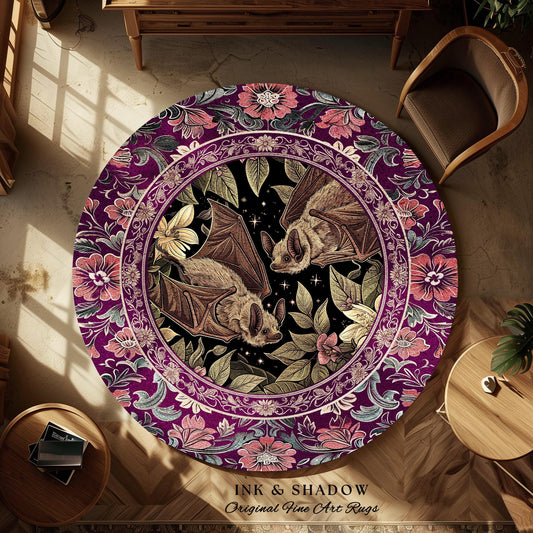 Romantic Victorian Gothic Bat Lovers Rug Whimsical Dark Floral Baroque Forestcore | Ethereal Botanical Whimsical Woodland Cottagecore Decor