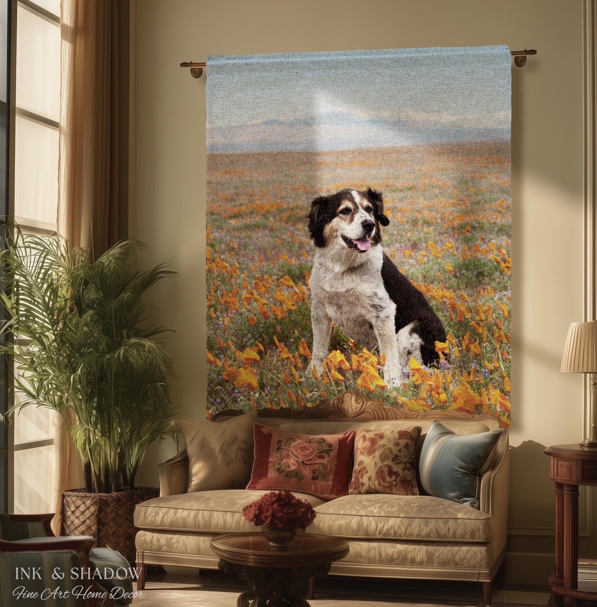 Custom Dog Tapestry from Photo | Personalized Pet Portrait Woven Wall Hanging Throw Blanket | Memorial Keepsake Heirloom Animal Lover Gift
