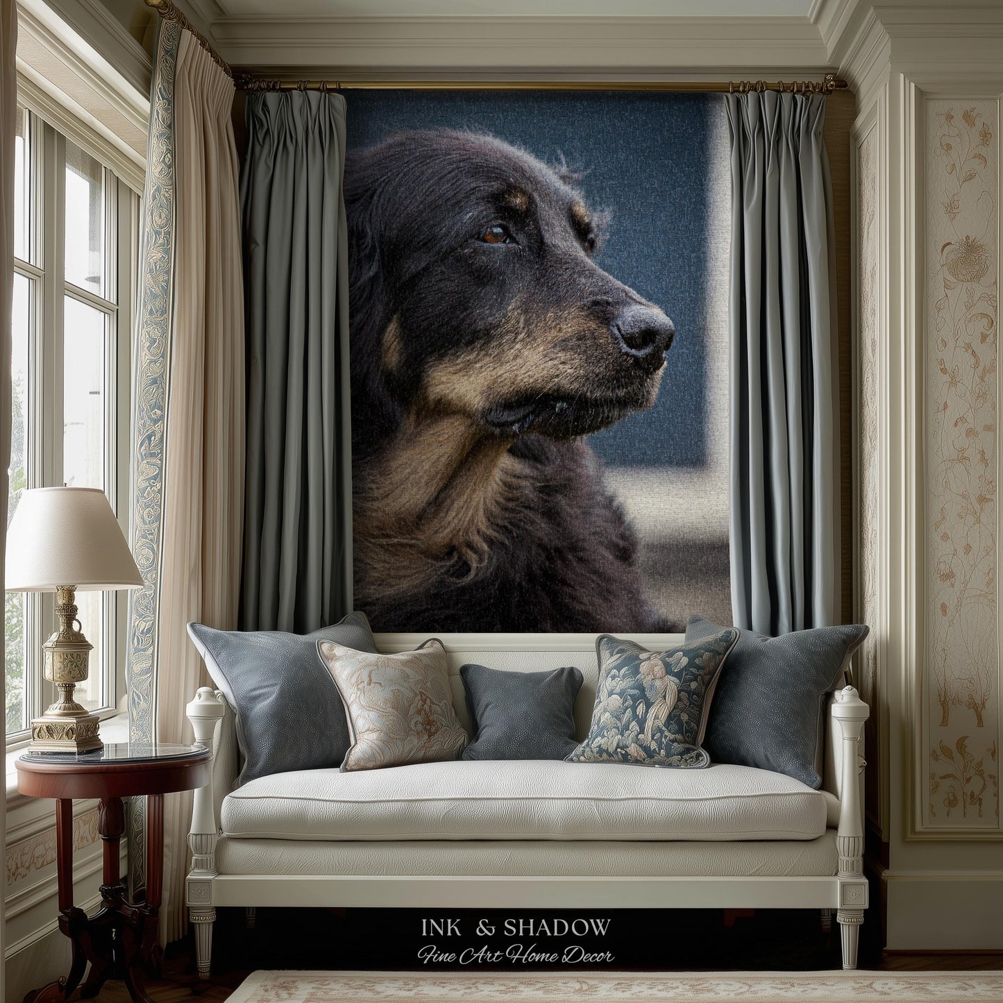 Nostalgic Dog Lover Woven Tapestry Heirloom Keepsake | Custom Pet Photo Portrait Art Personalized Throw Blanket Thoughtful Housewarming Gift