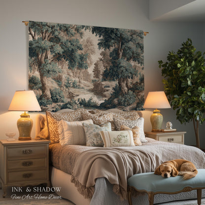 Rustic Landscape Forest River Art Woven Tapestry Throw | European Vintage Verdure Woodland Wall Decor French Jacquard Peaceful Nature Scene