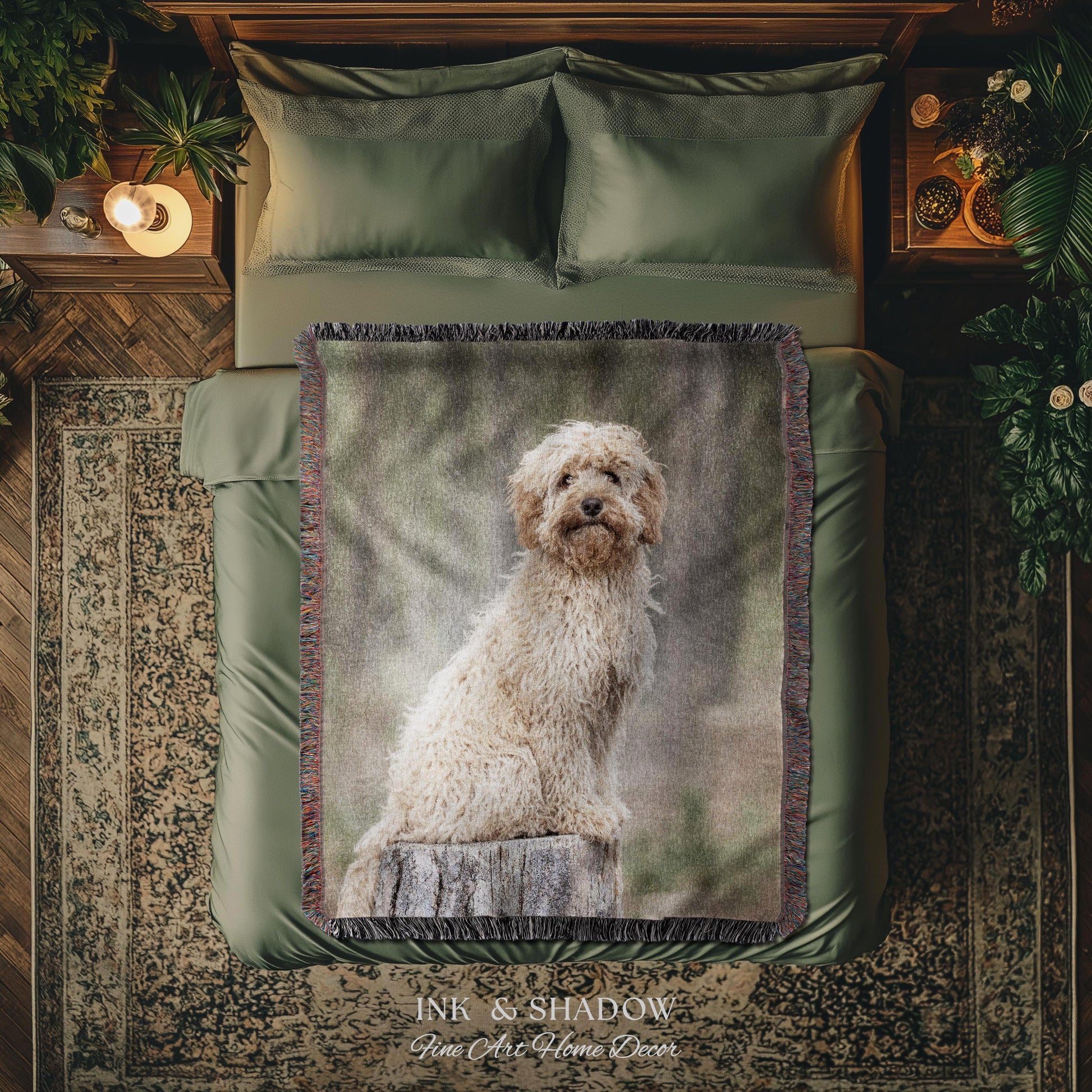 Sentimental Pet Photo Woven Tapestry | Personalized Dog Portrait Custom Throw Blanket Keepsake Wall Hanging Heirloom Animal Lover Home Decor