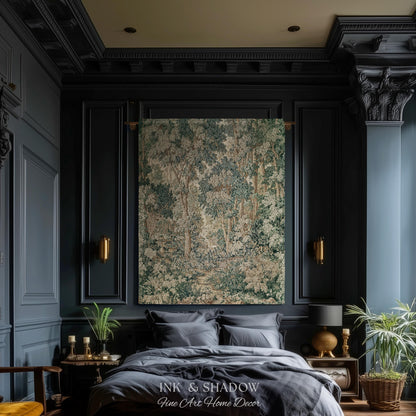 Pastoral Woodland Scene Forest Vertical Wall Hanging Jacquard Tapestry, European Verdure French Country Style Romantic Landscape Woven Throw