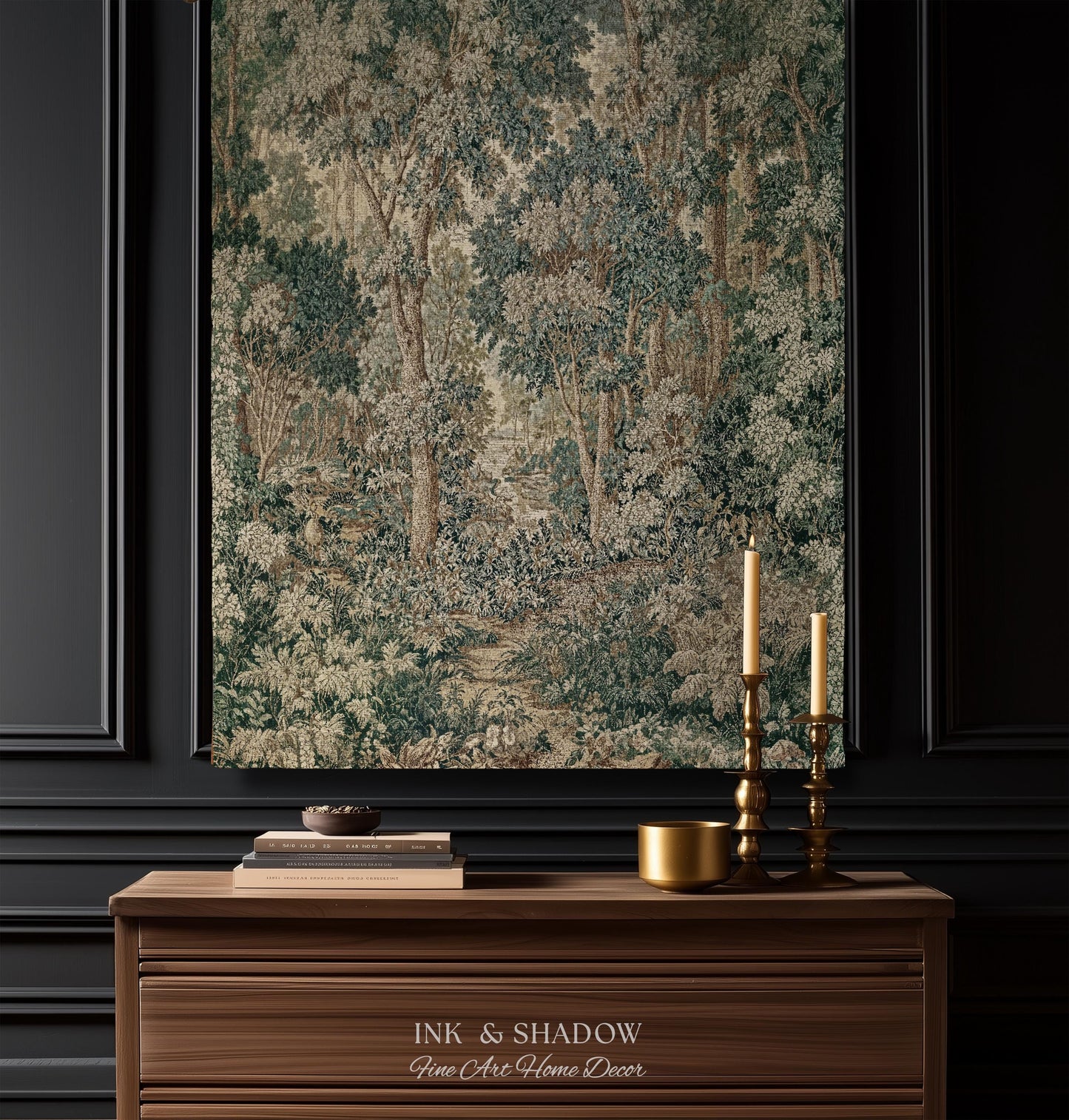 Pastoral Woodland Scene Forest Vertical Wall Hanging Jacquard Tapestry, European Verdure French Country Style Romantic Landscape Woven Throw
