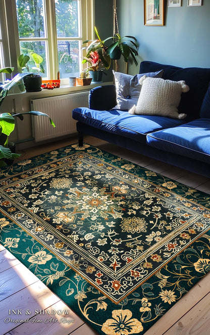 Vintage Art Deco Royal Ornate Accent Rug | Dark Academia Floor Rug Ornate Design Victorian Gothic Aesthetic Home Decor Ethereal Maximalist