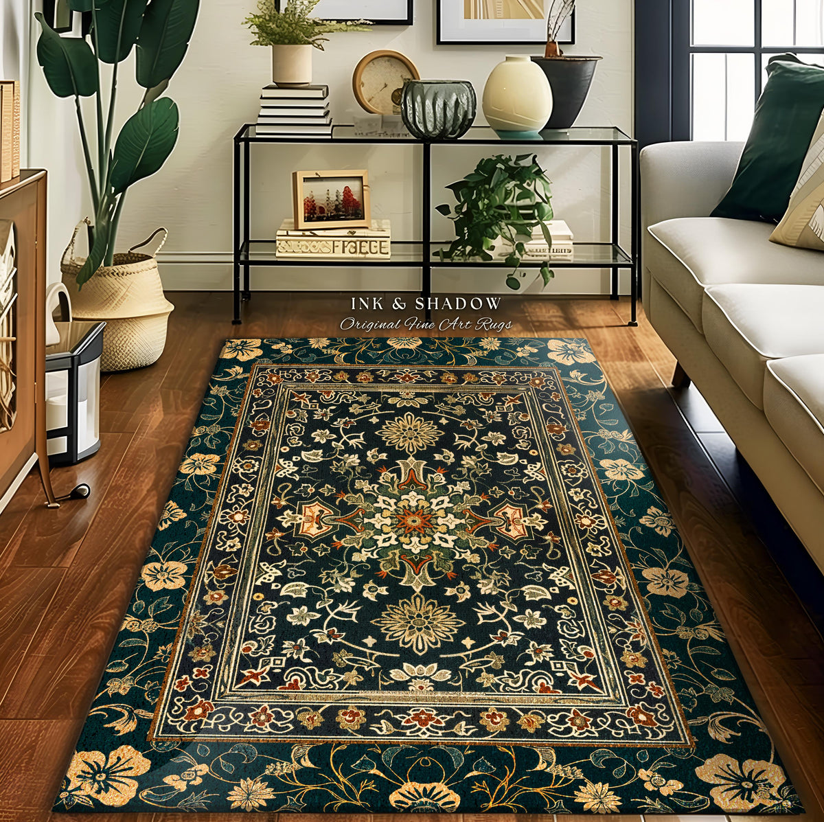 Vintage Art Deco Royal Ornate Accent Rug | Dark Academia Floor Rug Ornate Design Victorian Gothic Aesthetic Home Decor Ethereal Maximalist