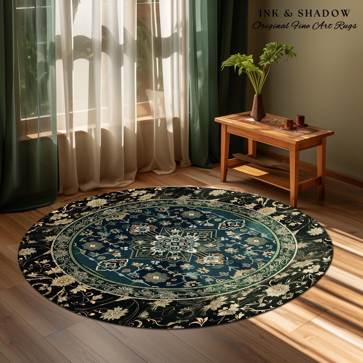 Victorian Baroque Area Rug | Midnight Emerald Ornate Design Gothic Art Deco Boho Accent Dark Academia Maximalist Home Statement Piece Witchy