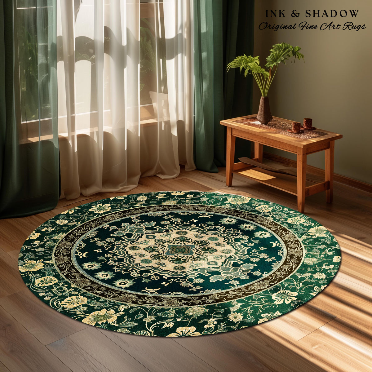 Victorian Gothic Bedroom Rug | Reading Nook Cozy Floor Rug Ornate Statement Rug with Blue Green Detail Cottagecore Dark Academia Aesthetic