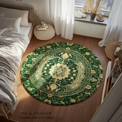 Classical Victorian Green Accent Rug | Vibrant Colors Forest Green Area Rug Floral Elegance Ornate Bohemian Style Baroque Emerald Green |