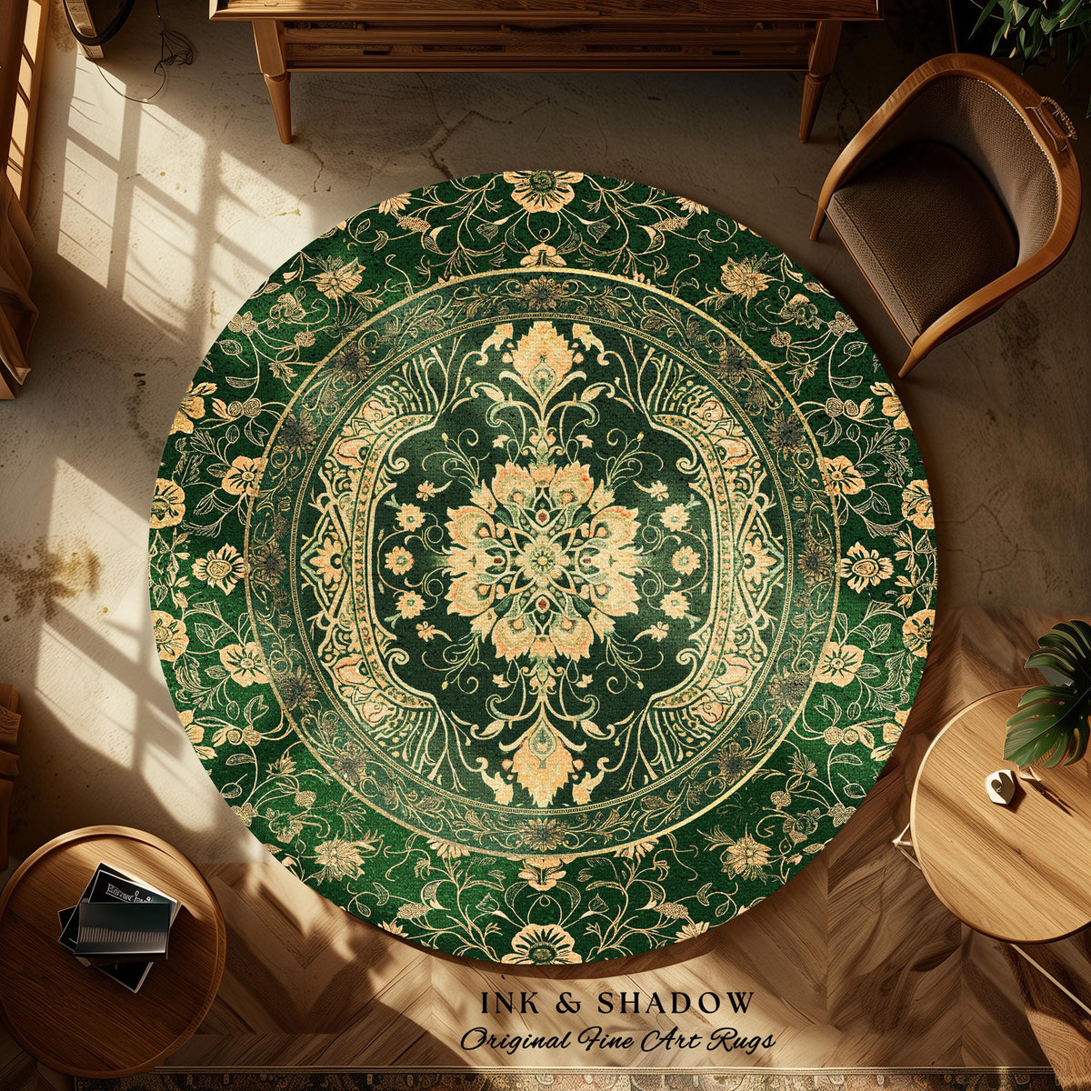 Classical Victorian Green Accent Rug | Vibrant Colors Forest Green Area Rug Floral Elegance Ornate Bohemian Style Baroque Emerald Green |