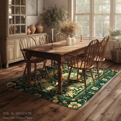 Classical Victorian Green Accent Rug | Vibrant Colors Forest Green Area Rug Floral Elegance Ornate Bohemian Style Baroque Emerald Green |