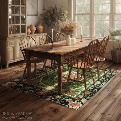 Jade Green Statement Rug | Classic Ornate Victorian Rug with Green Detail Peachy Accent Bohemian Aesthetic for Cozy Reading Nook Boho Design