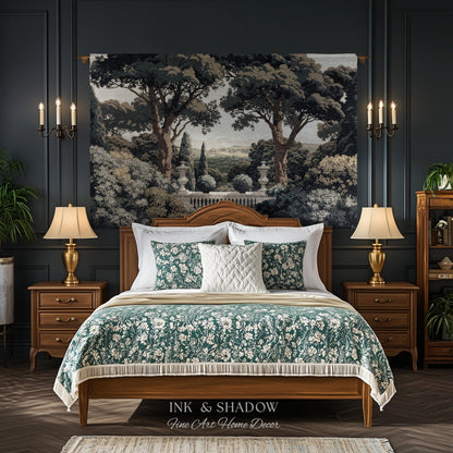 Tuscan Terrace Formal Wall Tapestry | Traditional Scenic Textile European Wall Art Neoclassical Verdure Woven Throw Blanket Classic Jacquard