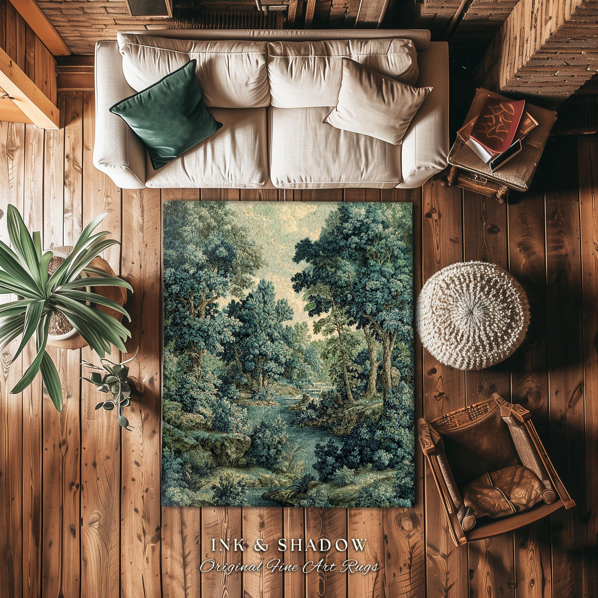 Old World Forest Romantic Woodland River Scene Runner Rug | Rustic Elegance Lush Landscape Hallway Floor Mat Timeless Tranquil Home Decor