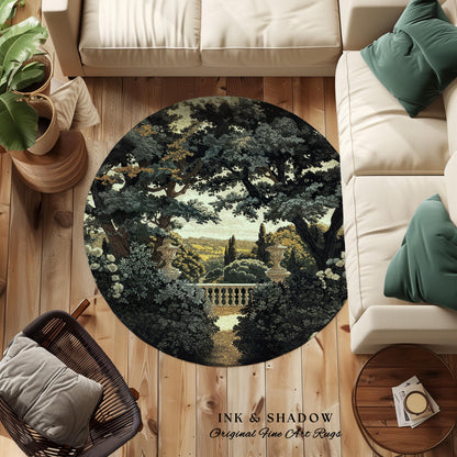 Classical Elegance Verdure Terrace Landscape European Estate Vista Rug | French Chateau Garden Floor Art Mat Traditional Historic Home Decor