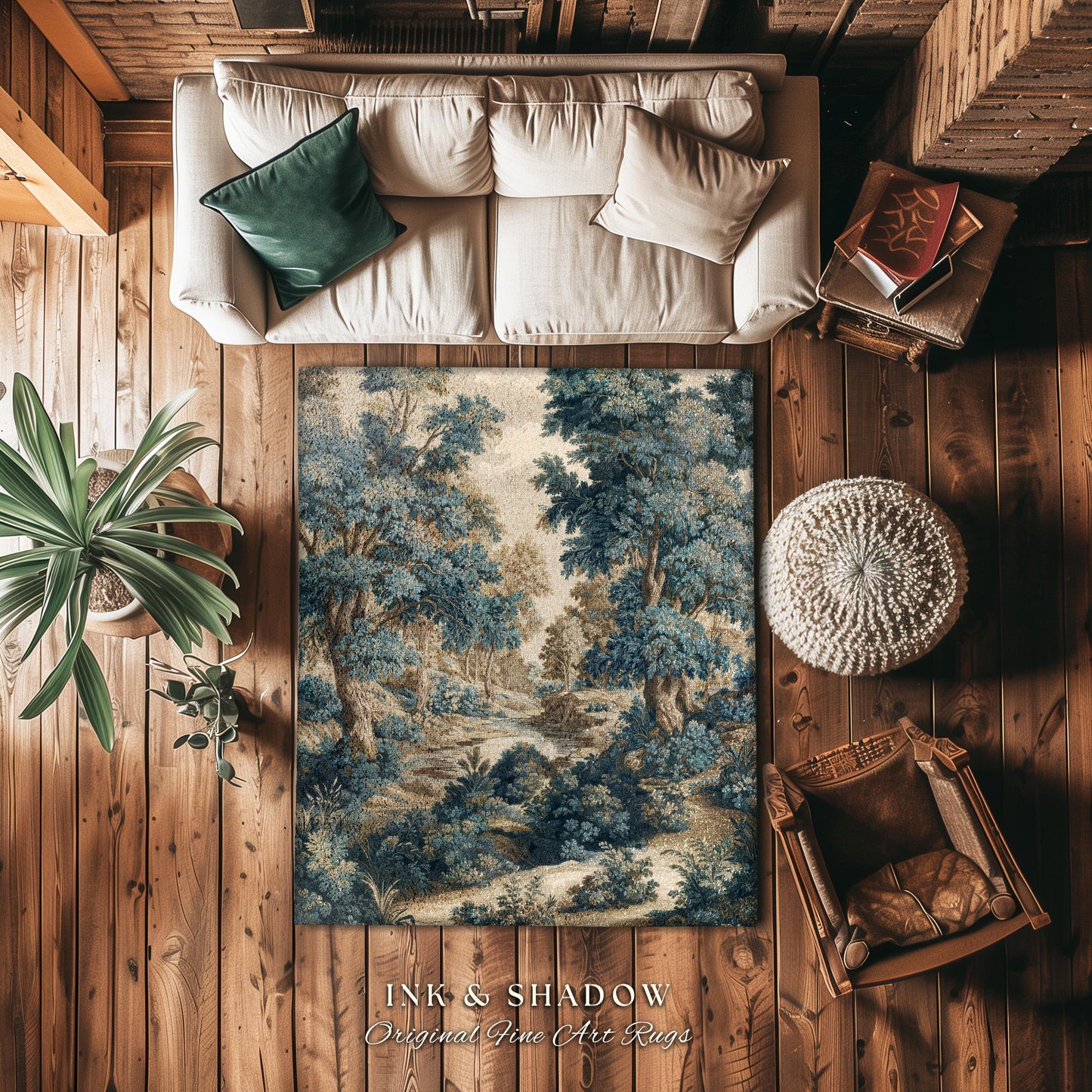Rustic Landscape Forest River Art Braided Rug | European Vintage Verdure Woodland Forest Decor French Country Style Peaceful Nature Scene