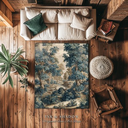 Rustic Landscape Forest River Art Braided Rug | European Vintage Verdure Woodland Forest Decor French Country Style Peaceful Nature Scene