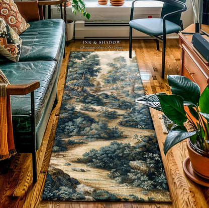 Rustic Landscape Forest River Art Braided Rug | European Vintage Verdure Woodland Forest Decor French Country Style Peaceful Nature Scene