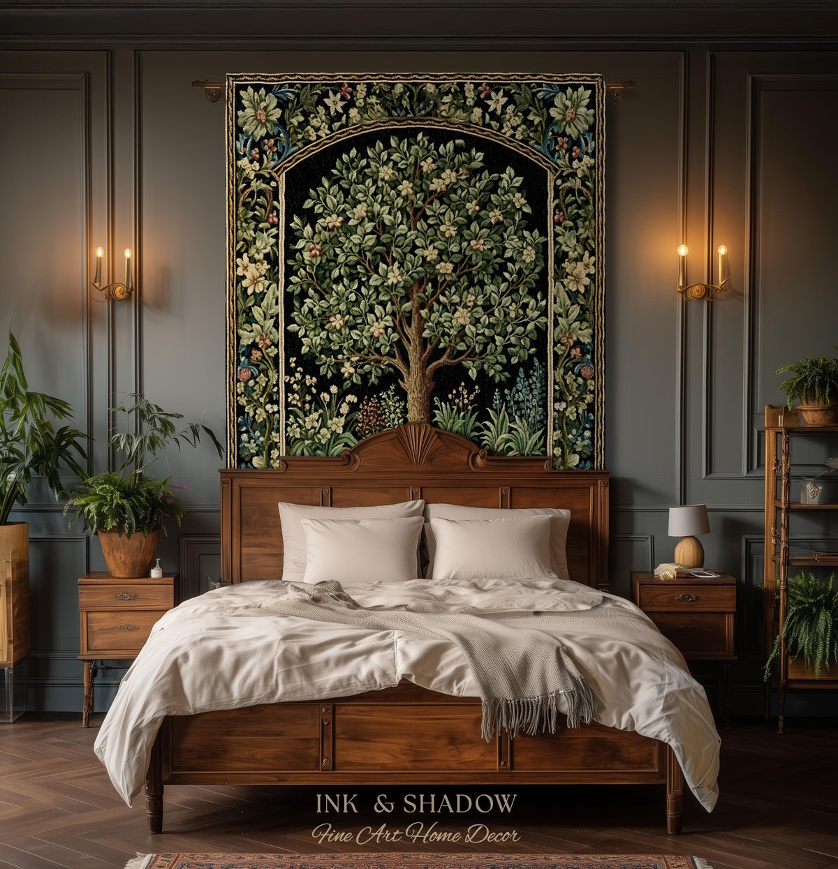 Tree Of Life Woven Blanket | William Morris Inspired Throw Botanical Tapestry Medieval Aesthetic Nordic Tapestry Renaissance Room Decor |