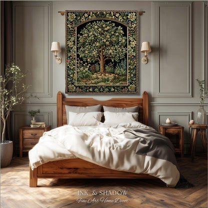 Tree Of Life Woven Blanket | William Morris Inspired Throw Botanical Tapestry Medieval Aesthetic Nordic Tapestry Renaissance Room Decor |