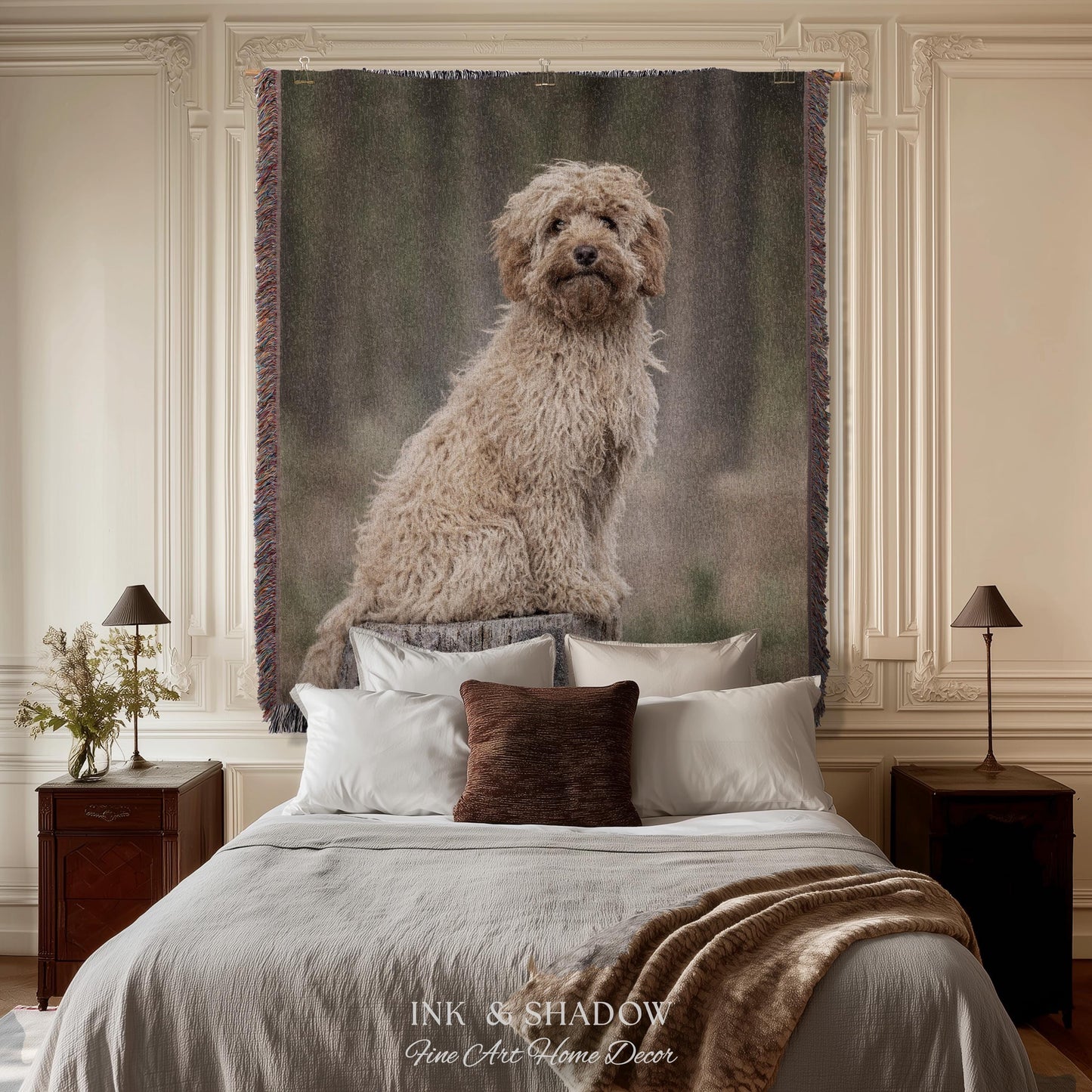 Sentimental Pet Photo Woven Tapestry | Personalized Dog Portrait Custom Throw Blanket Keepsake Wall Hanging Heirloom Animal Lover Home Decor