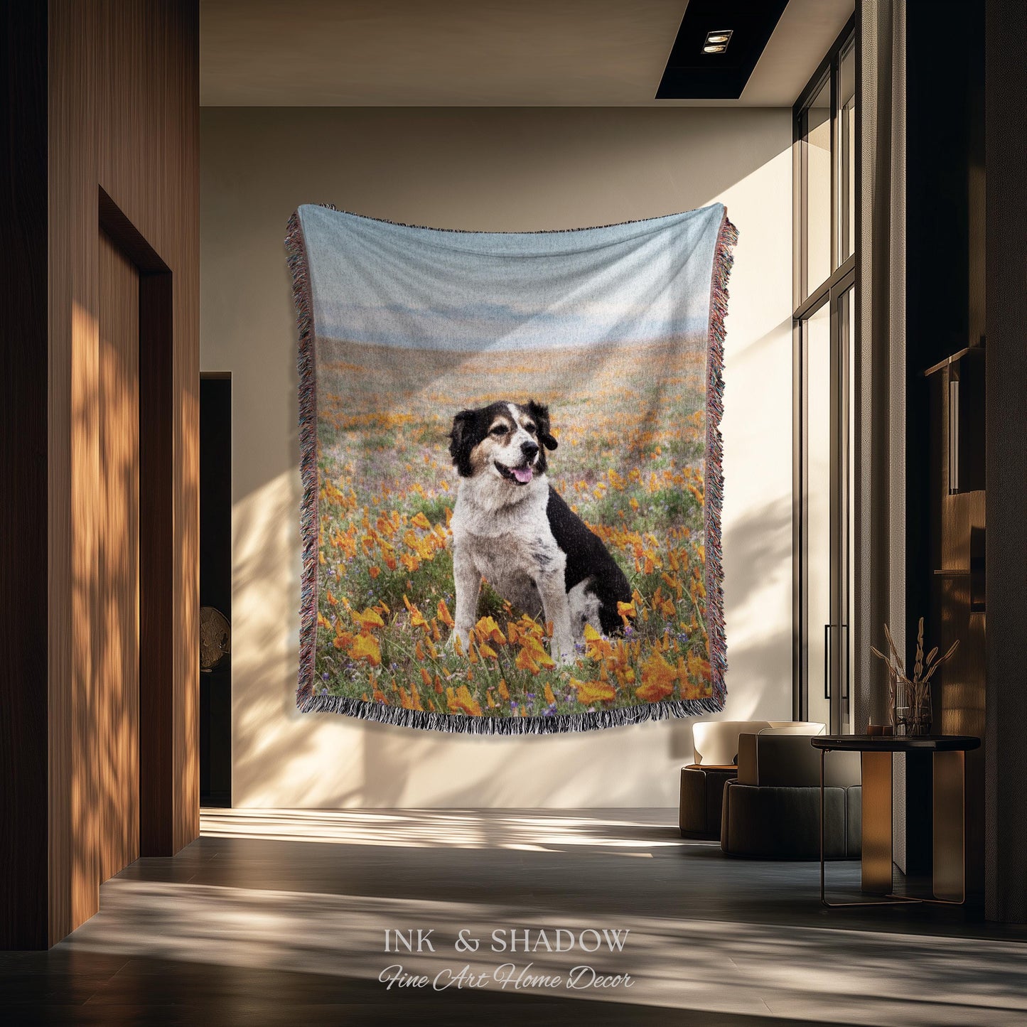 Custom Dog Tapestry from Photo | Personalized Pet Portrait Woven Wall Hanging Throw Blanket | Memorial Keepsake Heirloom Animal Lover Gift